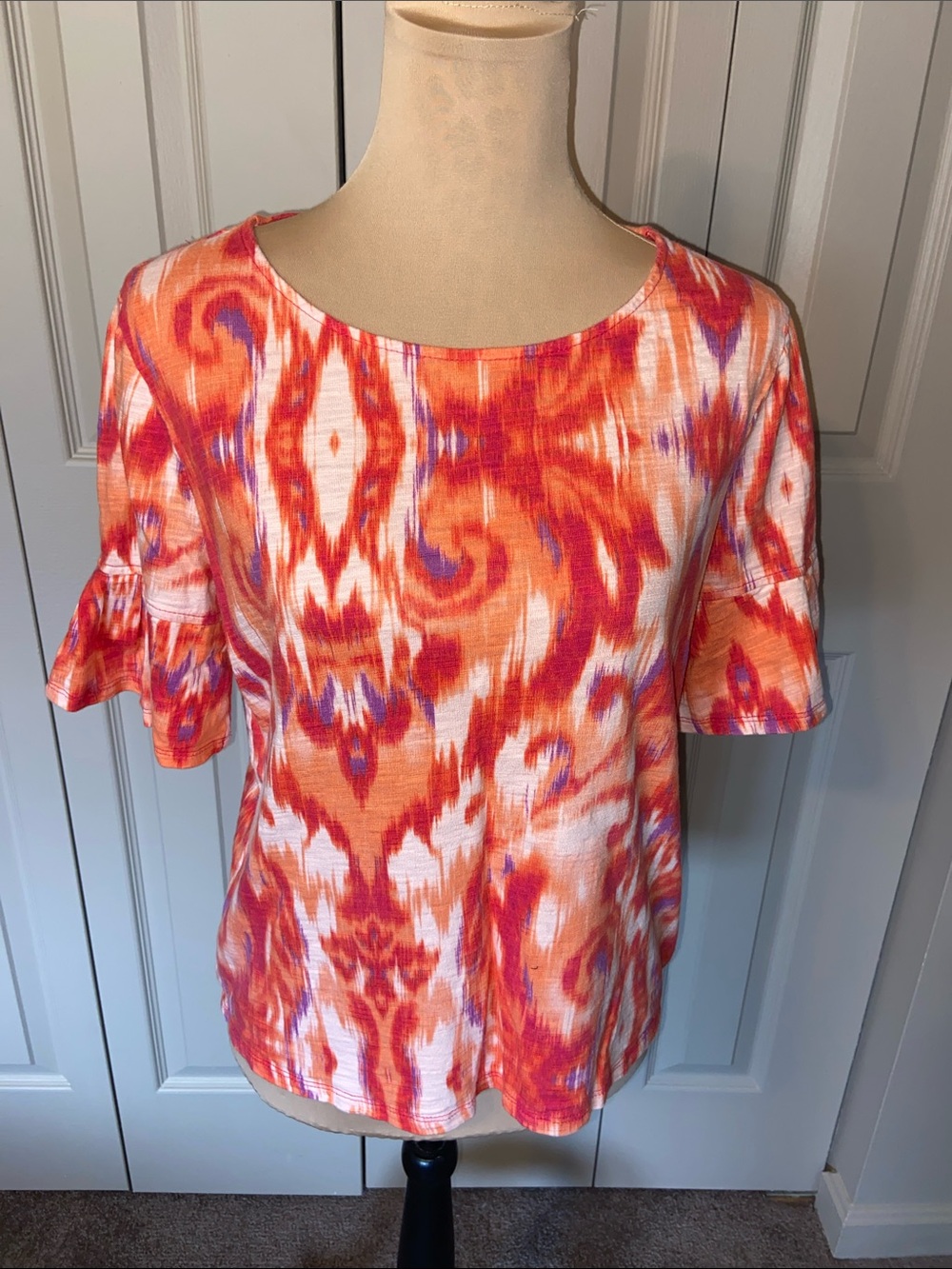 Chico's Flutter Sleeve Top Ikat Print Summer Casual Women's Chico's 1 Medium